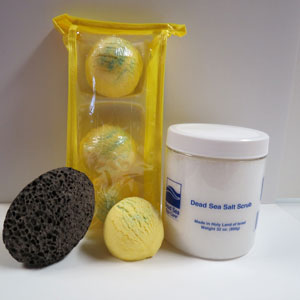 Bubble Bath Truffles (3 per pack), and 32 oz Dead Sea Salt Scrub, and Pumice Stone