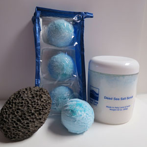 Bubble Bath Truffles (3 per pack), and 32 oz Dead Sea Salt Scrub, and Pumice Stone